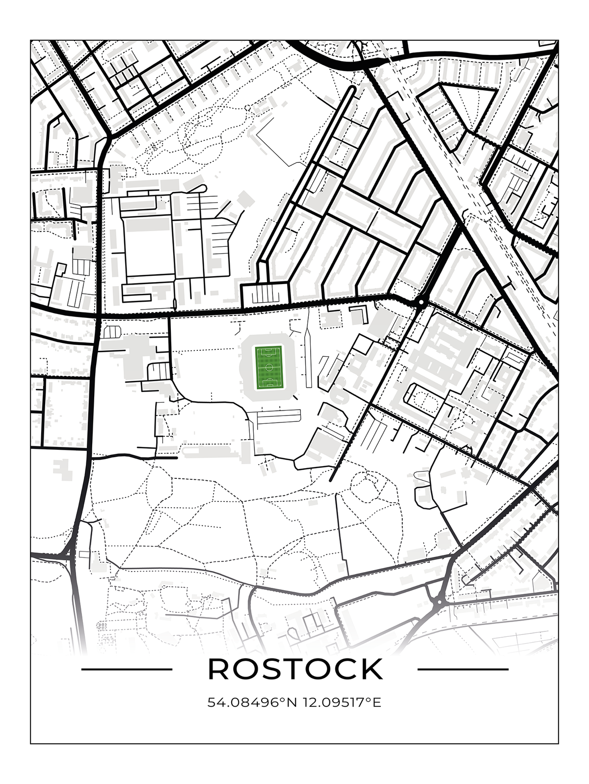 Stadion Poster Rostock, Fußball Karte, Fußball Poster