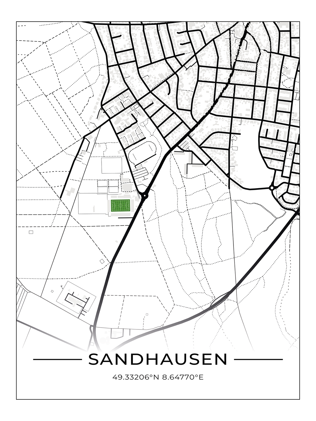 Stadion Poster Sandhausen, Fußball Karte, Fußball Poster