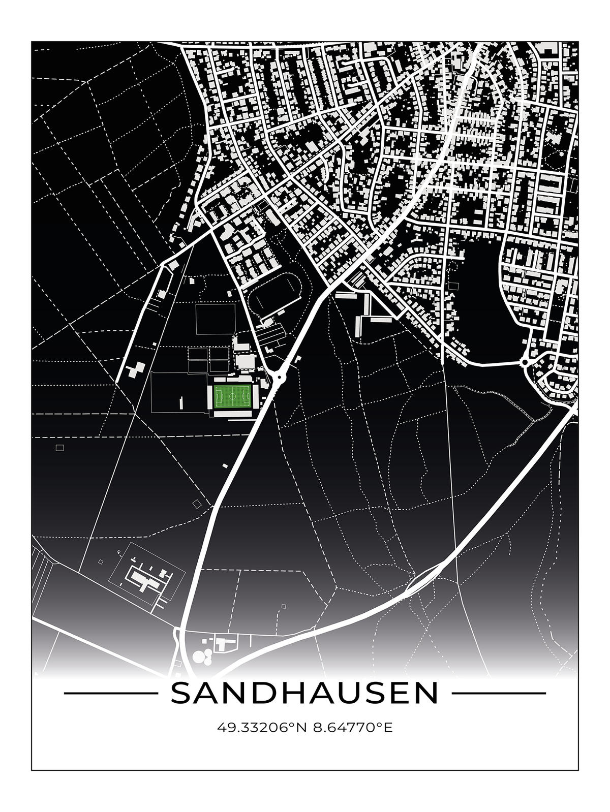 Stadion Poster Sandhausen, Fußball Karte, Fußball Poster